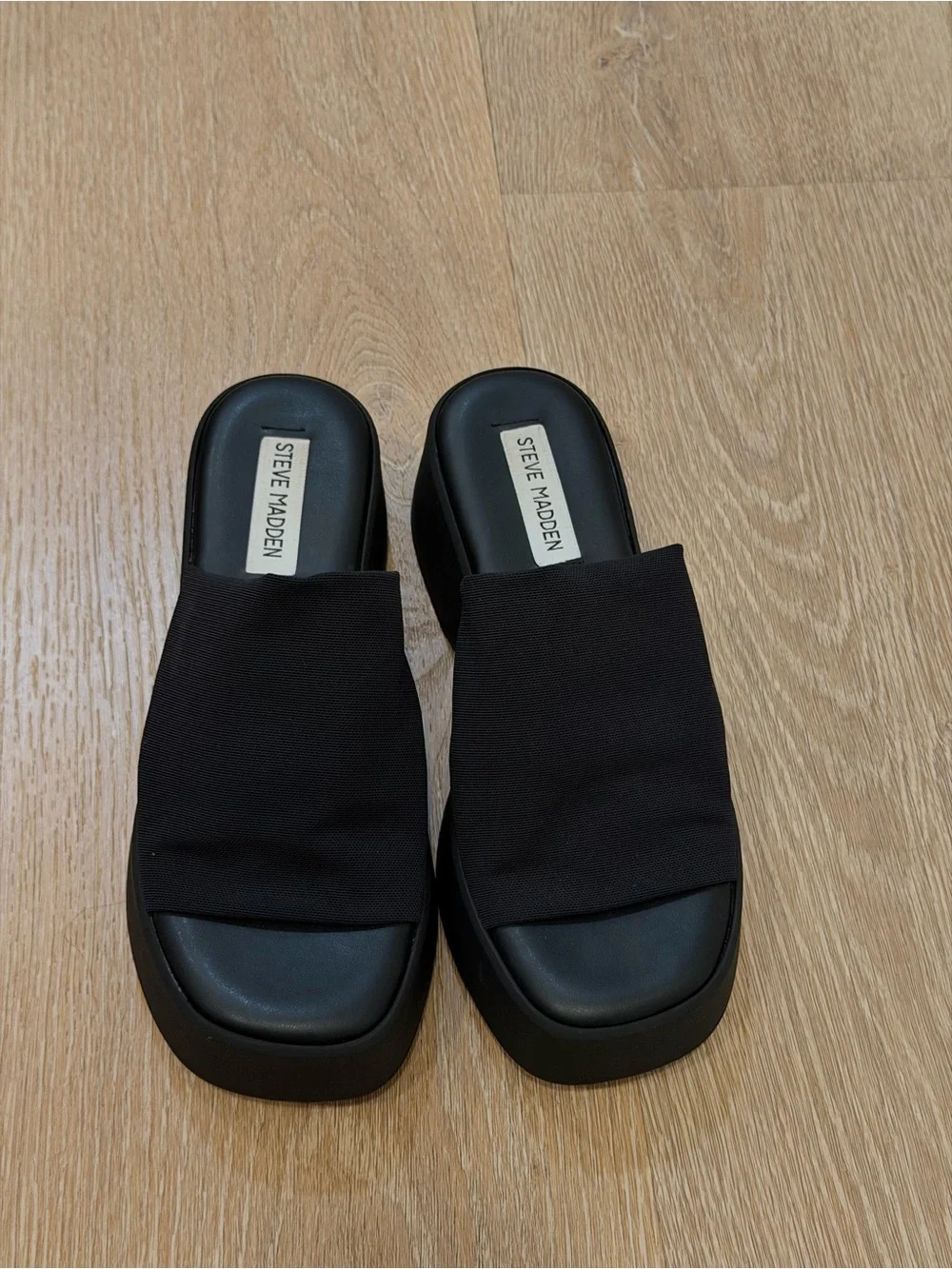 Steve Madden Slinky30 Black Platform Slide Sandals